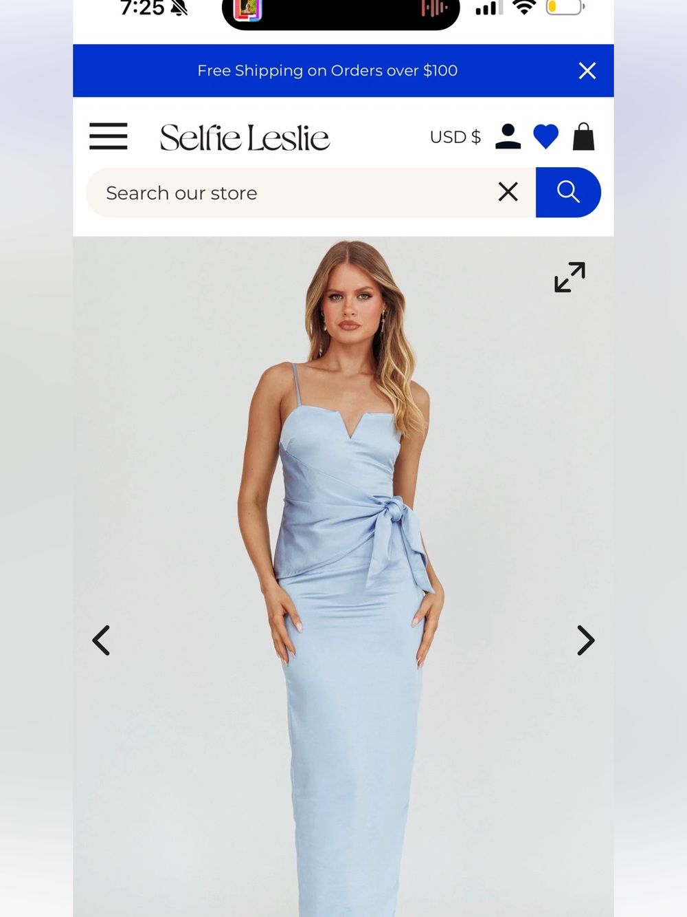 Light Blue Spaghetti-Strap Tie-Waist Maxi Dress Selfie Leslie Site